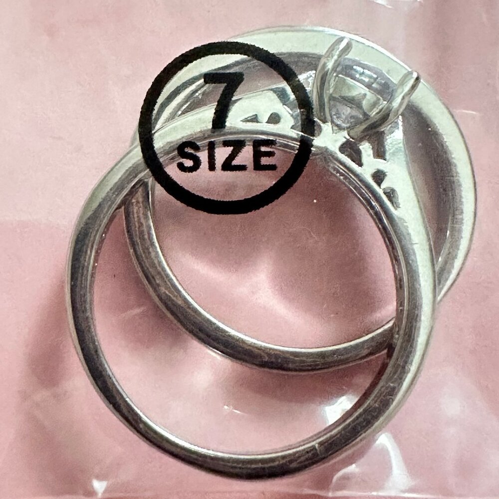 1 Pair 925 Sterling Silver Wedding, Anniversary Ring Set W/GemStone Size 7 Women